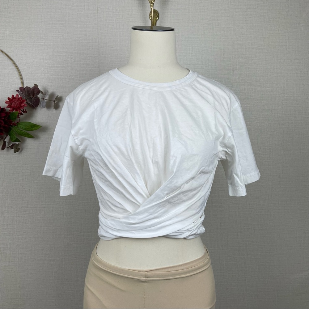 ALC Women White Cotton Cropped Crossover Hem Top Xsmall